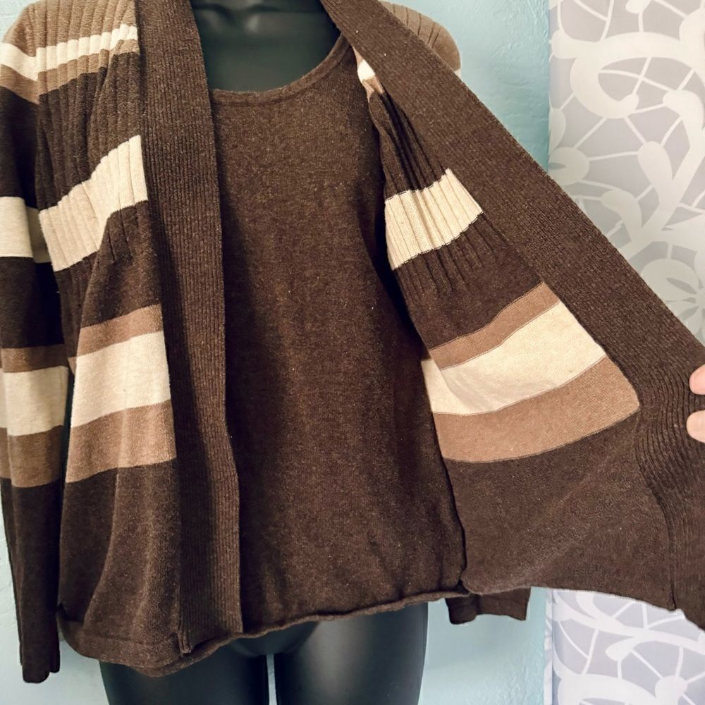 Croft & Barrow Brown & Tan Striped Knit Sweater Top Size Petite P/S